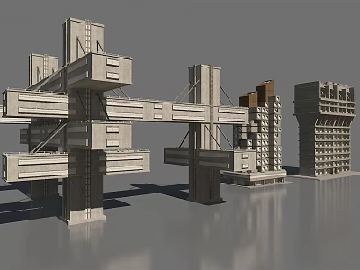 Gray Architectural Model With Complex Cross Beams Columns And High Rise Structures 3d model
