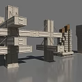 Gray Architectural Model With Complex Cross Beams Columns And High Rise Structures 3d model