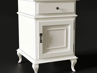 Elegant Wooden White Nightstand With Drawer Cabinet Door And Carved Legs 3d model