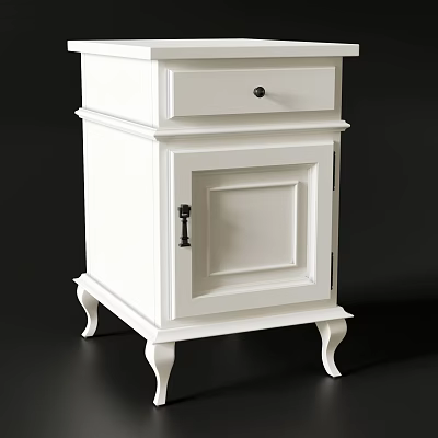 Elegant Wooden White Nightstand With Drawer Cabinet Door And Carved Legs 3d model