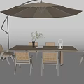 Modern Outdoor Table and Chair Set With Beige Cantilever Umbrella and Wooden Frame