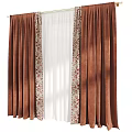 Brown Curtains With Floral Pattern Trim And White Sheer Panel Design 3d model