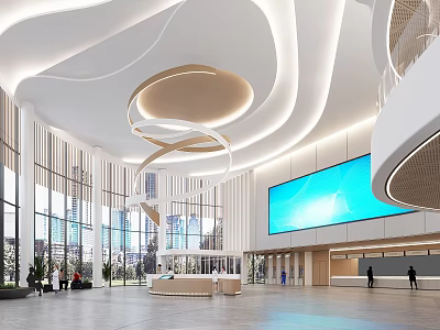 Modern Hospital Outpatient Clinic Lobby With Spacious Design And Large Digital Screen 3d model