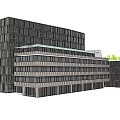 Modern Office Building With Glass Facade And Green Roof Design Elements