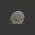 Rural Scenic View With Gray Rolled Hay Bale On Stone Base And Dark Background
