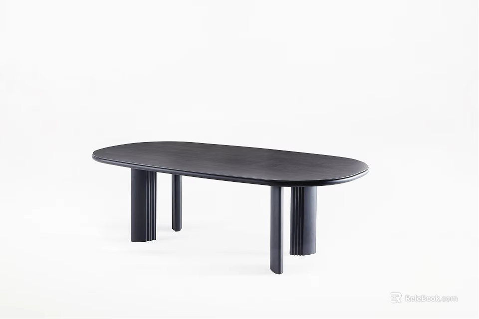 Modern Black Oval Office Desk With Cylindrical Legs Simple Design For Workspace 3d model 