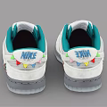 Stylish White Casual Sneakers With Teal Tongue Gray Swoosh Colorful Graphics And Translucent Sole
