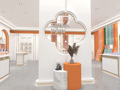 LAST JAFE Boutique Store Interior With Orange Display Stands And Colorful Wall Decorations 3d model