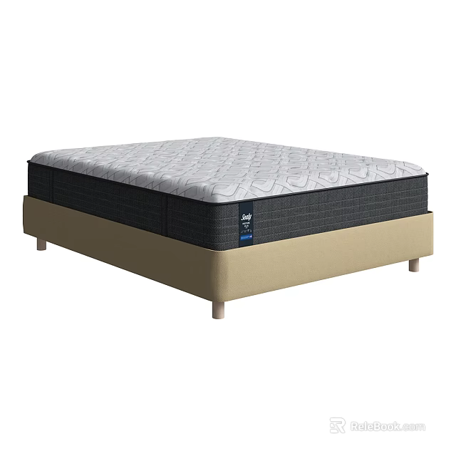 Comfortable Double Bed Mattress With Textured Gray Surface And Beige Supportive Base 3d model