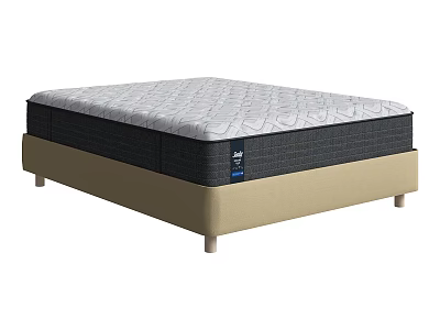Comfortable Double Bed Mattress With Textured Gray Surface And Beige Supportive Base 3d model