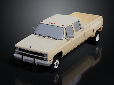 Light Colored Double Cab Pickup Truck With Bed Grille And Black Wheels On Dark Background 3d model