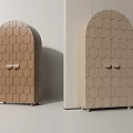 Wooden Decorative Cabinet With Scalloped Panel Design And Arched Top Modern Style