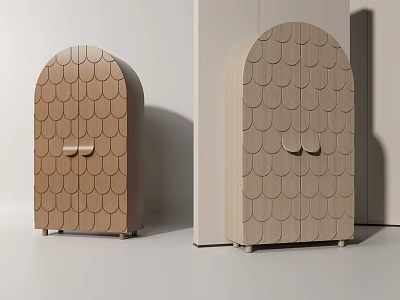 Wooden Decorative Cabinet With Scalloped Panel Design And Arched Top Modern Style 3d model