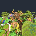 Tropical Miniature Landscape With Palm Trees Rocks And Lush Green Plants