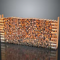 Neatly Stacked Firewood Pile on Wooden Rack with Gray Background
