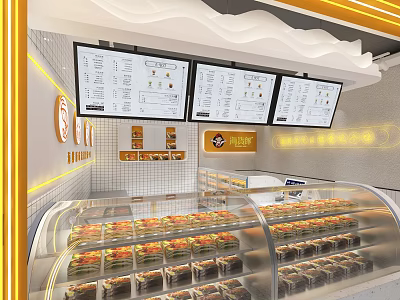 Mall Pastry Shop With Glass Display Cases Fresh Pastries And Digital Menu Screens 3d model