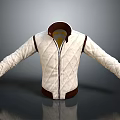 Stylish White Jacket With Brown Collar Cuffs And Diamond Quilted Stitching 3d model