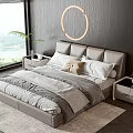 Modern Double Bed Interior With Leather Headboard Bedside Tables And Grey Bedding