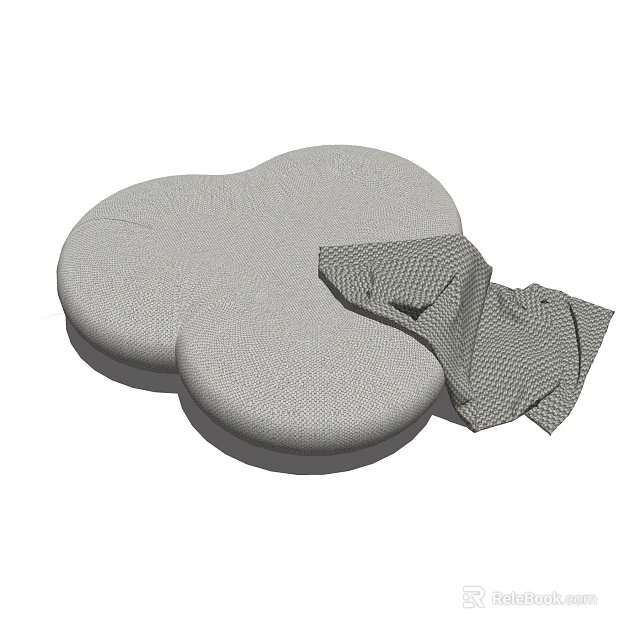 Grey Textured Sofa Stool With Three Round Connected Design And Checkered Cloth 3d model 
