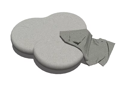 Grey Textured Sofa Stool With Three Round Connected Design And Checkered Cloth 3d model