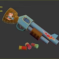 Colorful Toy Gun With Blue Body Orange Grip Cartoon Pattern And Bullet Accessories