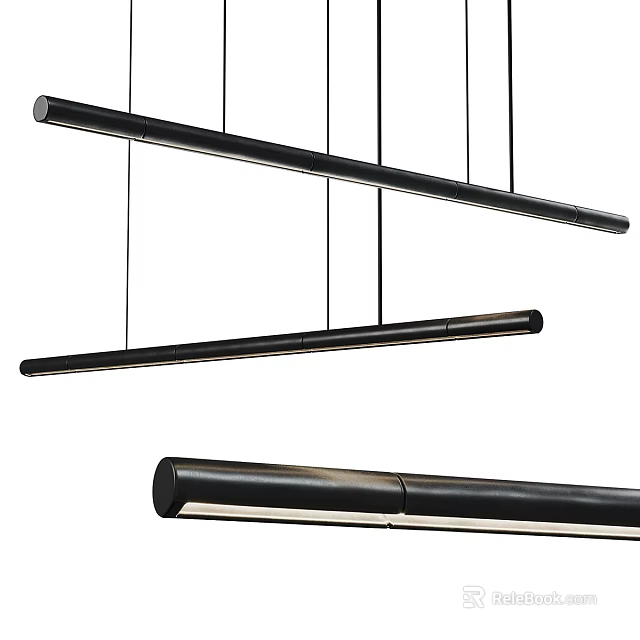 Modern Black Linear Pendant Lights with Sleek Design for Interior Spaces 3d model