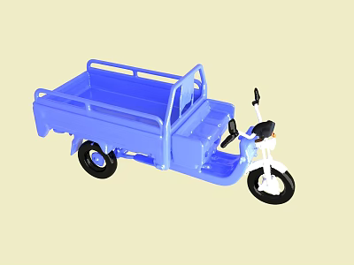 Blue Three Wheel Utility Motorcycle With Open Cargo Loading Bed 3d model