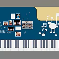 Music Themed Wall Decor with Piano Keyboard Photos Music Notes and Star Elements