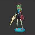 Game Movie Character With Cat Ears Purple Hair School Uniform Gun On Blue Base