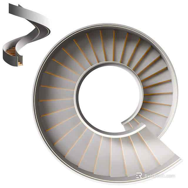 Elegant Spiral Staircase Design with Circular Structure Sleek Steps and Metallic Frame 3d model