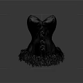 Black Corset With Feather Trim And Decorative Buttons For Fashionable Outfits