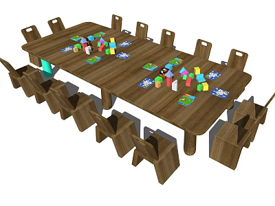 Modern Children's Desk and Chair Children's Study Table 3d model