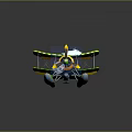 Vibrant Green Yellow Biplane Toy Model With Floats Propeller And Colorful Design