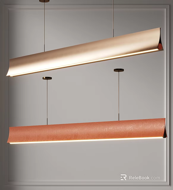 Modern Linear Pendant Chandeliers With Copper Toned Finish And Warm Glowing Light 3d model 