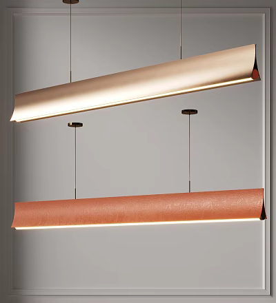 Modern Linear Pendant Chandeliers With Copper Toned Finish And Warm Glowing Light 3d model