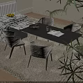 Modern Dining Table Set With Marble Top Metal Frame Fabric Chairs And Green Plants
