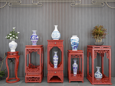 Chinese-style flower several flower stands several blue and white porcelain model