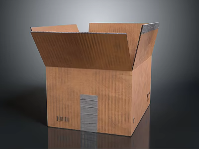 Open Brown Corrugated Cardboard Box With Tape Sealed Edges On Dark Background 3d model