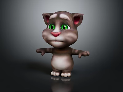 Cute Cartoon Cat 3D Model With Green Eyes Gray White Fur And Arms Outstretched 3d model