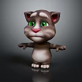 Cute Cartoon Cat 3D Model With Green Eyes Gray White Fur And Arms Outstretched