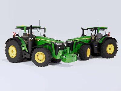 Two Green Tractors Functional Utility Vehicles With Heavy Duty Wheels And Agricultural Use 3d model