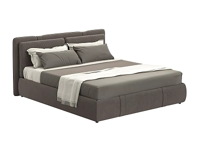 Modern Gray Upholstered Double Bed With Headboard Pillows And Throw Blanket 3d model
