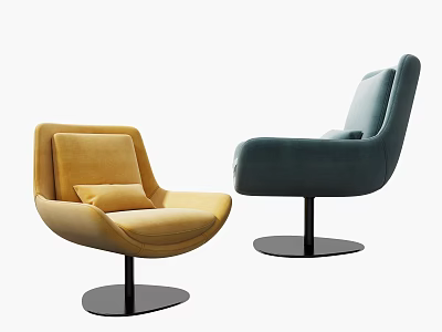 Modern Stylish Office Chairs Yellow Blue Velvet Upholstered Round Base Design 3d model