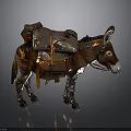 Detailed Artistic Donkey Sculpture With Saddle And Pack On Gray Background
