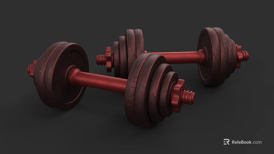 Adjustable Red Dumbbells With Weight Plates As Essential Sports Equipment For Home Gym Workouts 3d model 