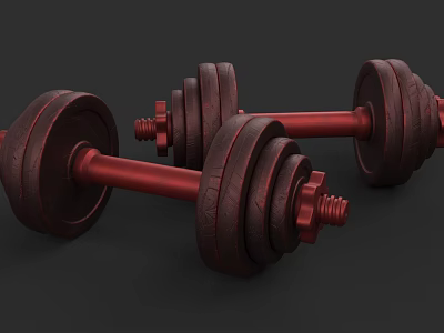 Adjustable Red Dumbbells With Weight Plates As Essential Sports Equipment For Home Gym Workouts 3d model