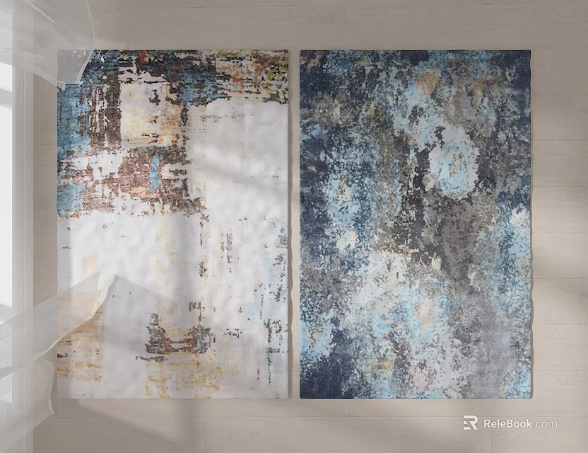 Modern Abstract Art Style Rugs With Blue Gray Beige Brown Patterns 3d model 