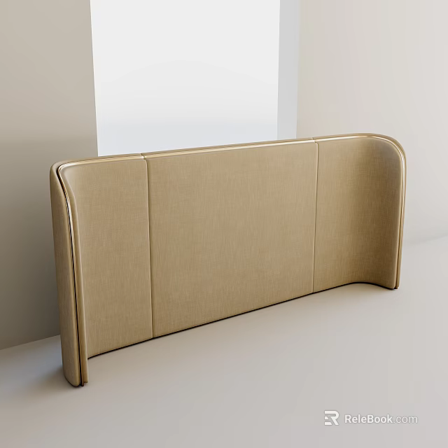 Modern Beige Upholstered Headboard With Curved Design And Stitched Details 3d model 