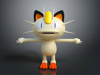 Cute Plush Toy With Yellow Crest Black Ears White Body Orange Paws And Outstretched Arms 3d model