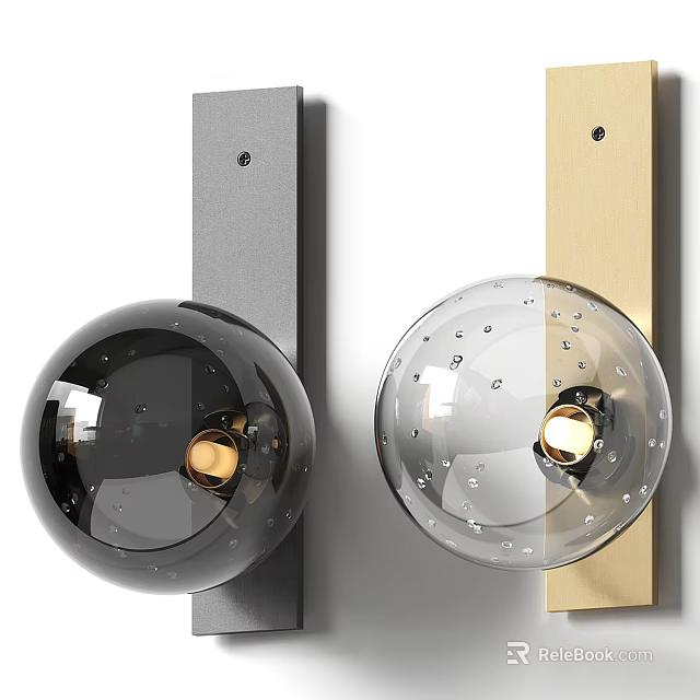 Modern Spherical Glass Wall Lamps With Black And Transparent Gold Metal Base 3d model 